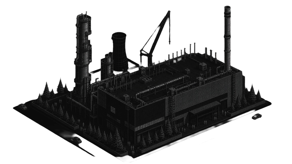 Wireframe illustration of an industrial estate secured by Ocunous